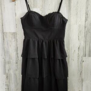 American Eagle Outfitters Black Strapless Tiered Ruffle Dress